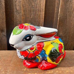 Colorful Ceramic Rabbit Planter, Pottery.